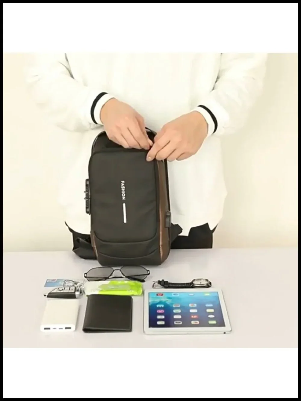 Men's Anti-Theft Sling Bag USB Charging Waterproof PU Leather Crossbody Backpack